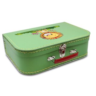 Spielzeugkoffer Kinderkoffer Pappe hellgrün mit Löwe und Wunschtext