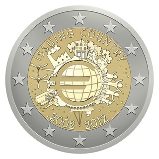 Aufkleber für Münzboxen Issuing Country 2002 - 2012 - 10 Jahre Bargeld