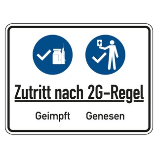 Hinweisschild Verhaltensregeln "Zutritt nach 2G-Regel - Geimpft Genesen", Folie, 200 x 150 mm, Einzeletikett