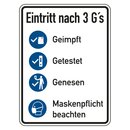 Hinweisschild Verhaltensregeln "Eintritt nach 3Gs -...