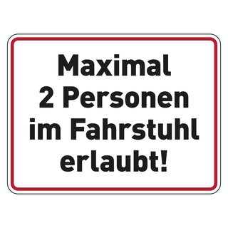 Hinweisschild Verhaltensregeln "Maximal 2 Personen im Fahrstuhl erlaubt!", Folie, 200 x 150 mm, Einzeletikett