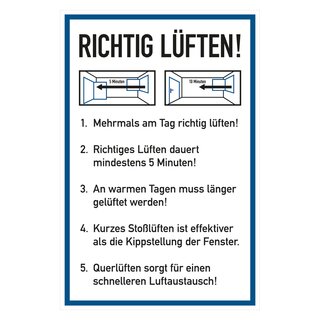 Hinweisschild Verhaltensregeln "Richtig Lüften"