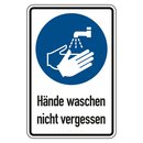 Kombischild Gebotszeichen "Hände waschen nicht...