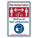 Hinweisschild "Bitte Abstand halten! Eintritt nur...