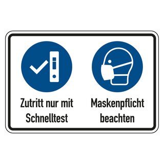 Kombischild Gebotszeichen "Schnelltest & Maskenpflicht"