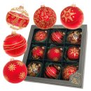 Krebs Glas Lauscha Weihnachtskugeln Rot mit Ornamenten 9 Stück/Set, Ø 8 cm