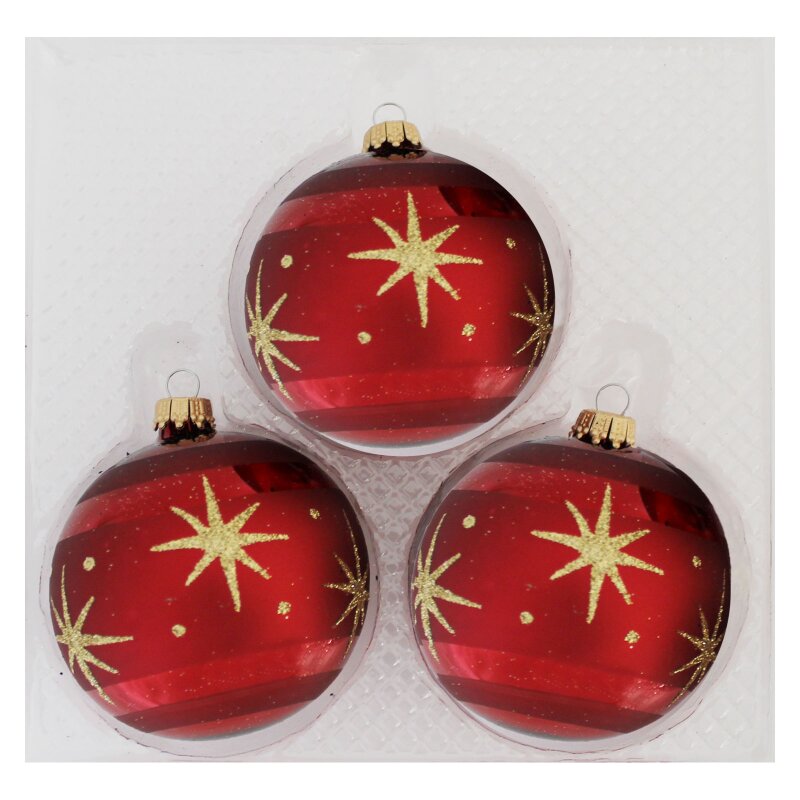 Krebs Lauscha Weihnachtskugeln Gold mit Sternen 8 cm, 15,49