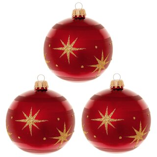 Krebs Lauscha Weihnachtskugeln | Rot mit Sternen 8 cm, 16,99 €
