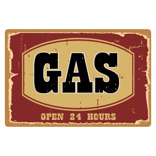 Blechschild "Gas open 24 hours" 40 x 30 cm Dekoschild Tankstelle