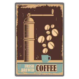 Blechschild "Fresh Brewed Coffee" 30 x 40 cm Dekoschild Kaffeemühle