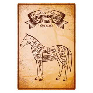 Blechschild "Horse cuts Organic" 30 x 40 cm Dekoschild Pferdefleisch