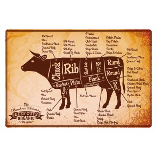 Blechschild "Beef cuts Organic" 40 x 30 cm Dekoschild Rindfleisch