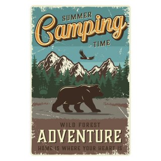 Blechschild "Summer Camping Time wild Forest" 30 x 40 cm Dekoschild Camping