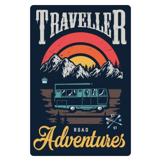 Blechschild "Traveller Adventures" 30 x 40 cm Dekoschild Abenteuerreisen