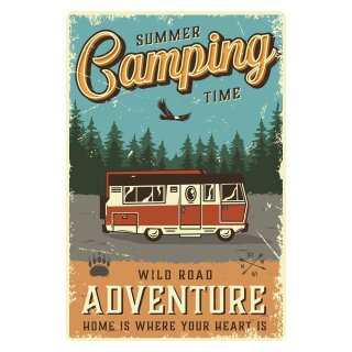 Blechschild "Summer Camping Time Adventure" 30 x 40 cm Dekoschild Camping