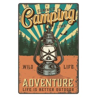 Blechschild "Summer Camping Time Adventure Outdoor" 30 x 40 cm Dekoschild Camping