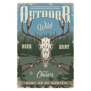 Blechschild "Outdoor Wild deer hunt" 30 x 40 cm Dekoschild Hirschjagd