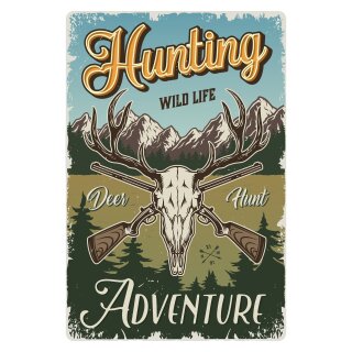 Blechschild "Hunting wild life adventure" 30 x 40 cm Dekoschild Hirschjagd
