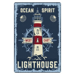 Blechschild "Ocean spirit Lighthouse" 30 x 40 cm Dekoschild Leuchtturm