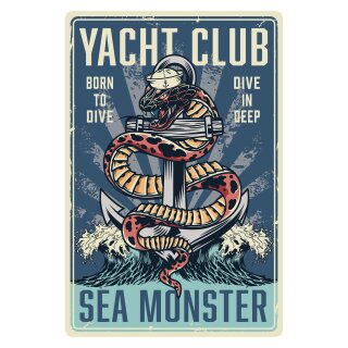 Blechschild "Yacht Club Sea Monster" 30 x 40 cm Dekoschild Yacht Club 