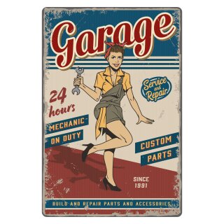 Blechschild "Garage 24 hours repair" 30 x 40 cm Pinup Schild Werkstatt