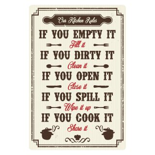 Blechschild "Our Kitchen Rules" 30 x 40 cm Dekoschild Küchenregeln