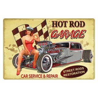 Blechschild "Hot Rod Garage Car Service" 40 x 30 cm Pinup Schild Autowerkstatt