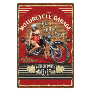Blechschild "Motorcycle Garage Custom Parts" 30 x 40 cm Pinup Schild Motorradwerkstatt