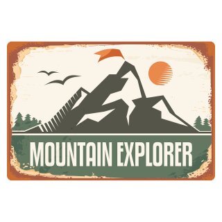 Blechschild "Mountain Explorer" 40 x 30 cm Dekoschild Berg