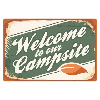 Blechschild "Welcome to our Campsite" 40 x 30 cm Dekoschild Campingplatz