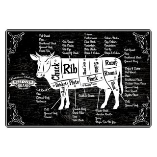Blechschild "Beef cuts Organic schwarz weiß" 40 x 30 cm Dekoschild Rindfleisch