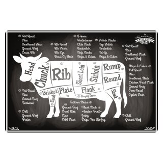Blechschild "Organic Beef cuts schwarz weiß" 40 x 30 cm Dekoschild Rindfleisch