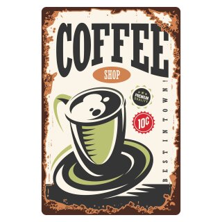 Blechschild "Coffee Shop" 30 x 40 cm Dekoschild Kaffee