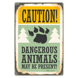 Blechschild "Caution! Dangerous Animals" 30 x 40 cm Dekoschild Wildtiere