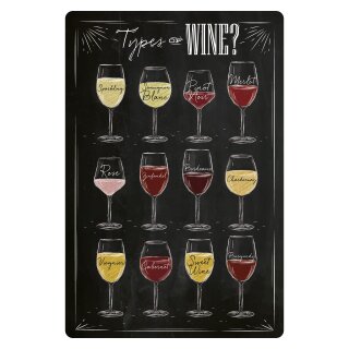 Blechschild "Types of Wine" 30 x 40 cm Dekoschild Wein