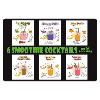 Blechschild "6 Smoothie Cocktails Recipes, Obst" 40 x 30 cm Dekoschild Fruchtgetränk