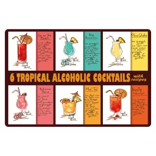 Blechschild "6 Tropical Cocktails Recipes" 40 x 30 cm Dekoschild alkoholische Cocktails