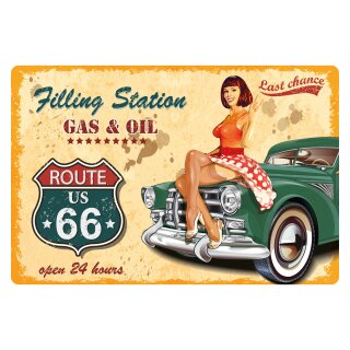 Blechschild "Filling Station Gas & Oil" 40 x 30 cm Pinup Schild Tankstelle