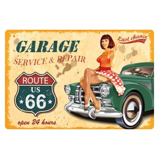 Blechschild "Garage Service & Repair Route 66" 40 x 30 cm Pinup Schild Werkstatt