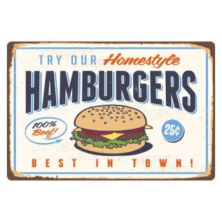 Blechschild "Hamburgers Best in town" 40 x 30 cm Dekoschild Hamburger