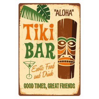 Blechschild "Tiki Bar Exotic Food and Drink" 30 x 40 cm Dekoschild Exotic Bar