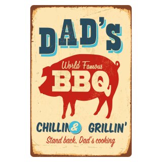 Blechschild "Dads World Famous BBQ" 30 x 40 cm Dekoschild Grillen