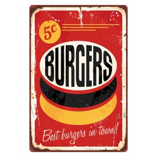 Blechschild "Burgers Best Burgers in Town" 30 x 40 cm Dekoschild Fast Food