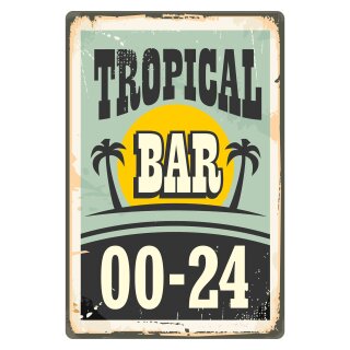 Blechschild "Tropical Bar 00 - 24 h - grün" 30 x 40 cm Dekoschild Exotic Bar