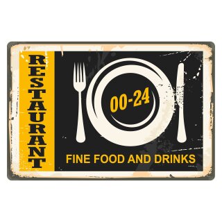 Blechschild "Restaurant Fine Food and Drinks" 40 x 30 cm Dekoschild Restaurant