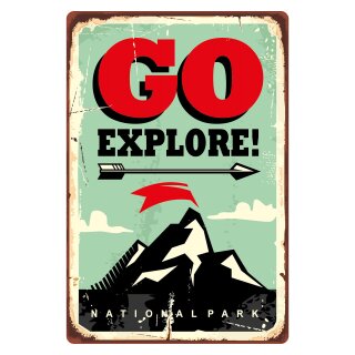 Blechschild "Go Explore Nationalpark - grün" 30 x 40 cm Dekoschild Entdeckungstour