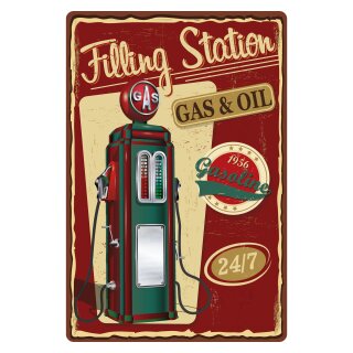 Blechschild "Filling Station Gas & Oil 24/7" 30 x 40 cm Dekoschild Tankstelle