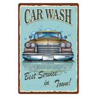 Blechschild "Car Wash Best Service in Town" 30 x 40 cm Dekoschild Autowäsche