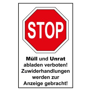Blechschild "Stop Müll und Unrat verboten" 30 x 40 cm Dekoschild Abladeverbot