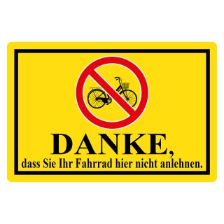Blechschild "Danke Fahrrad nicht anlehnen" 40 x 30 cm Dekoschild Fahrräder verboten